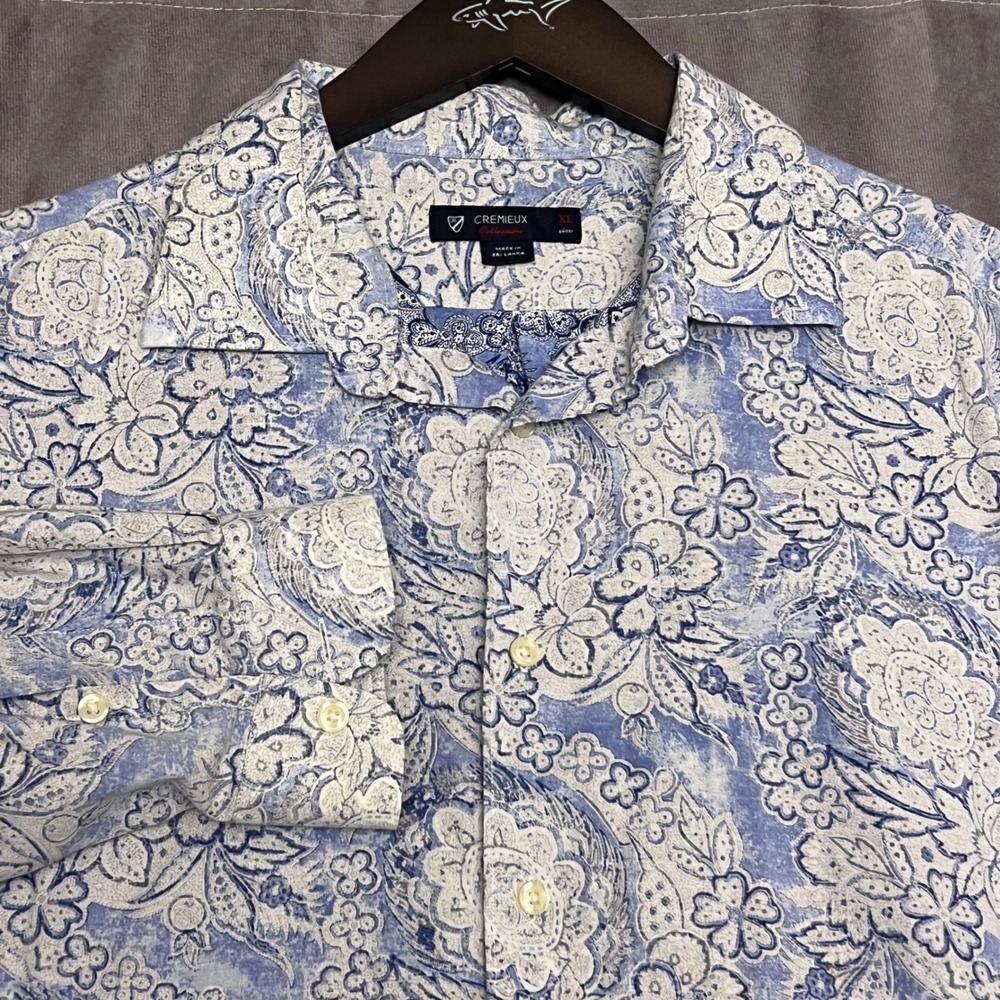 Cremieux Collection Button Down Men XL Blue White Floral Paisley Cotton